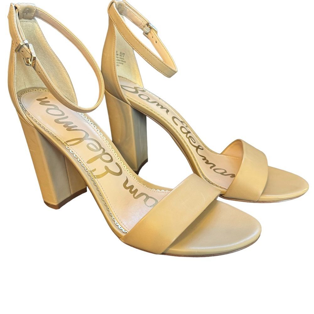 Same Edelman Beige Leather Heels Yaro Sandals Wheat Shoes Size 10.5